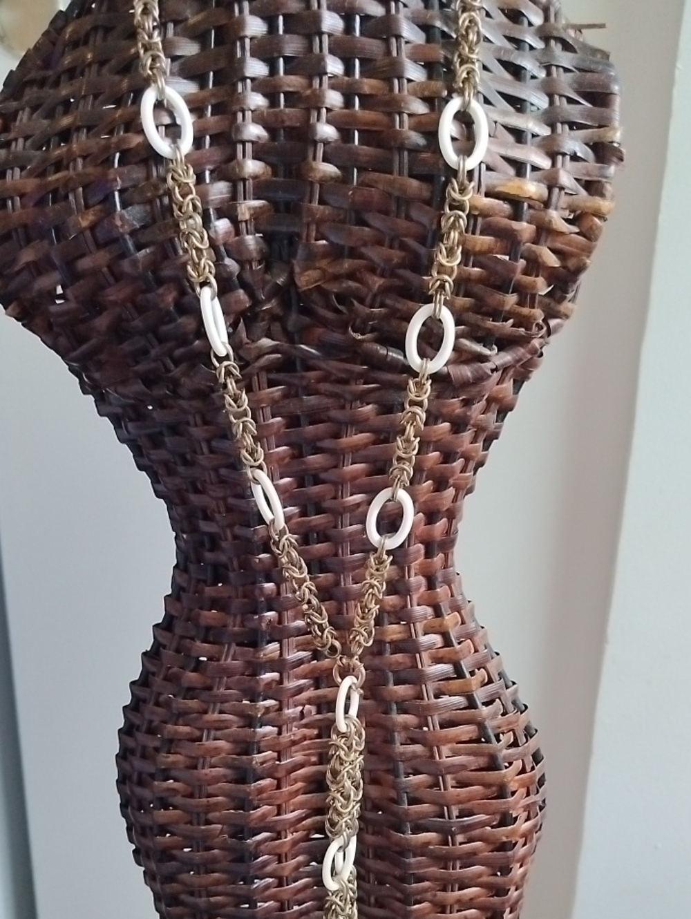 Gold and White Long Link Women's Necklace